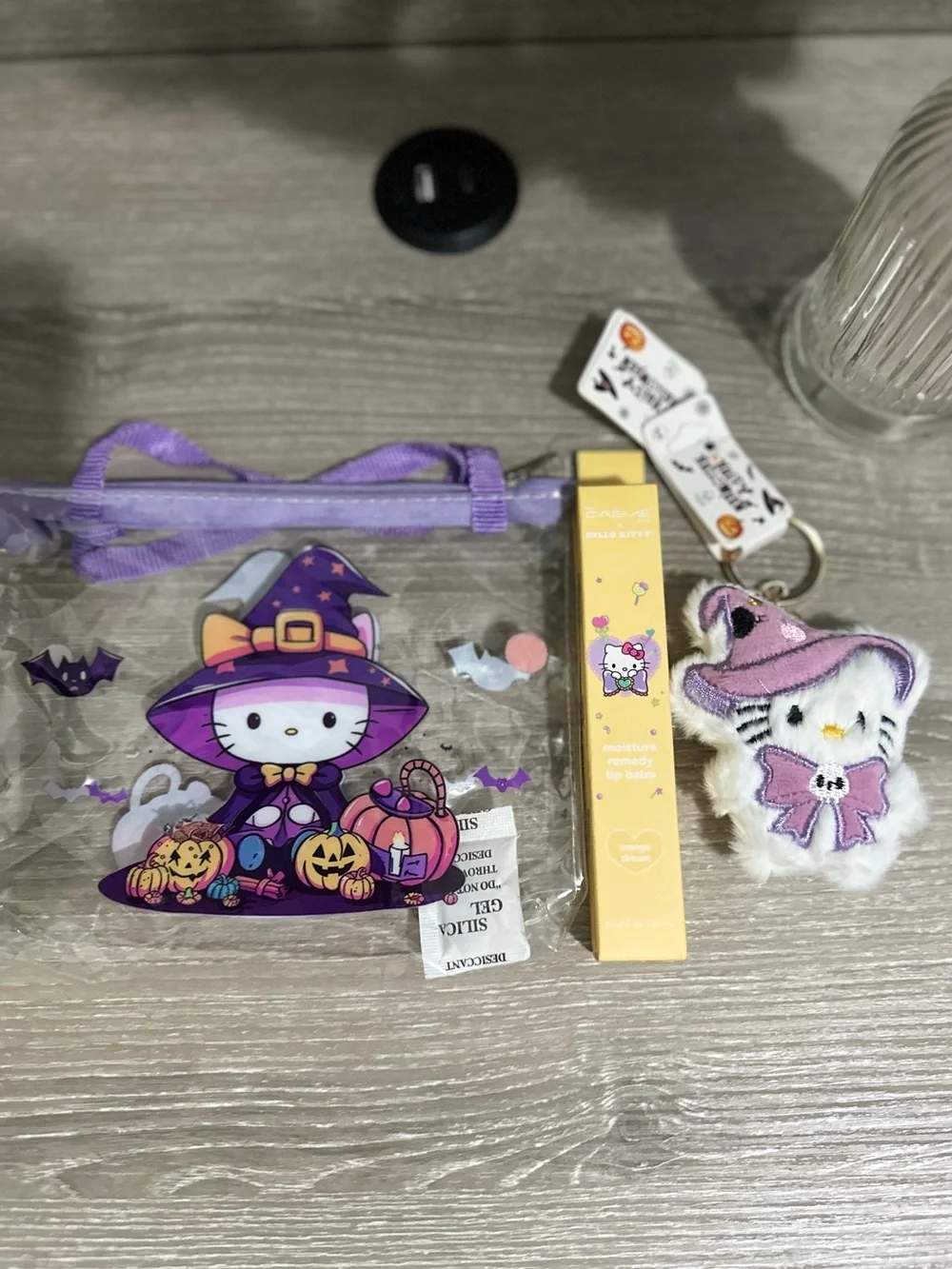 5pieces Hello Kitty Purple Witch Clear Tote Bag witch match plush keychain and +